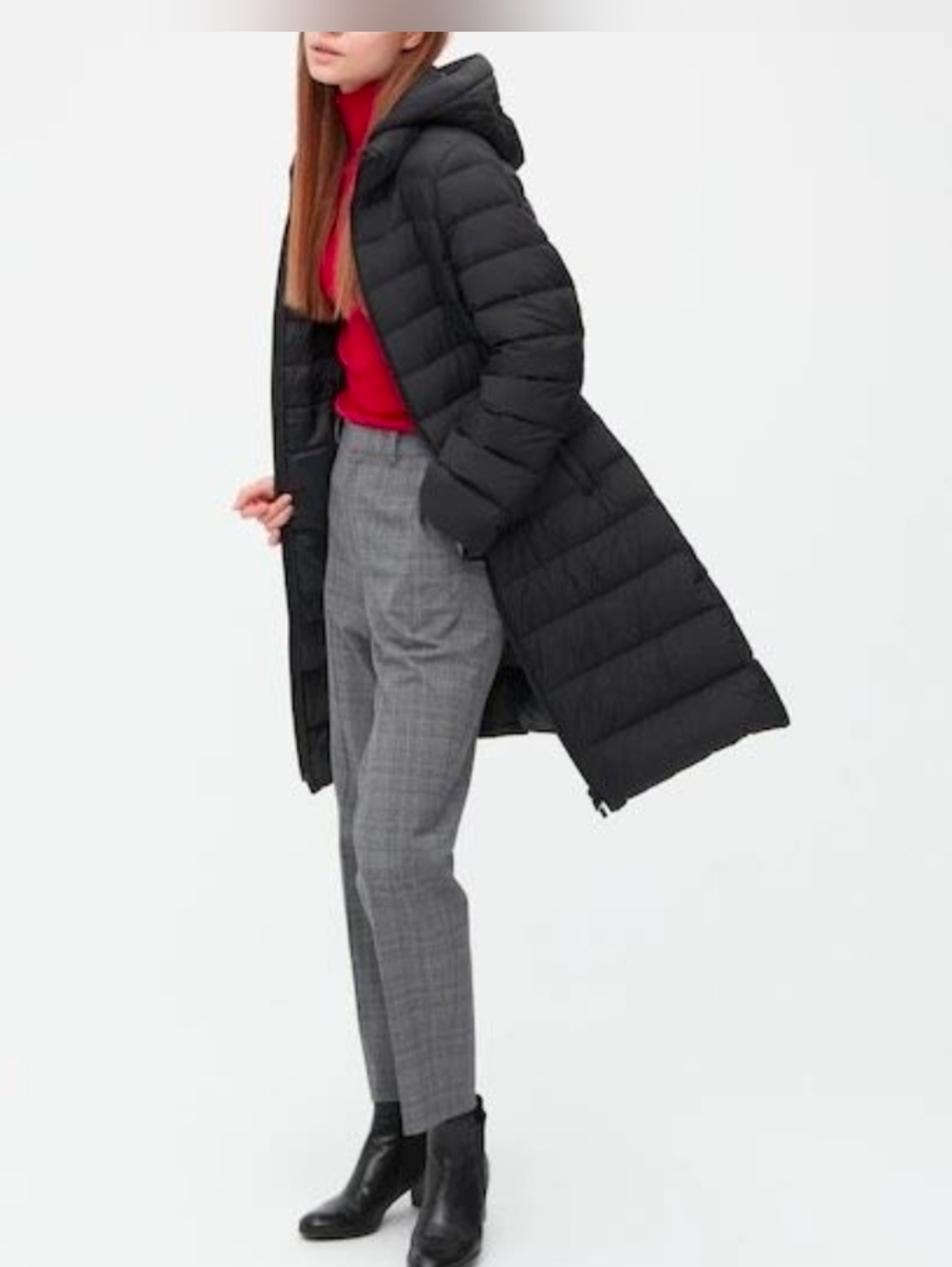 Uniqlo Ultra Light Down Hooded LONG Puffer Coat Women's S Black Removable Hood